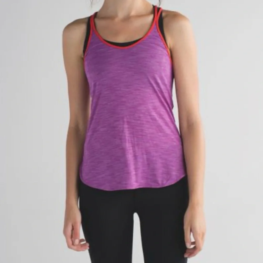 Lululemon What The Sport Singlet Il Tank Heathered Ultra Violet / Alarming Red 6